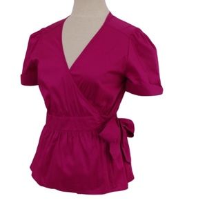 SOLD H&M Magenta Cotton Blend Short Sleeve Wrap Shirt- Sz. 10